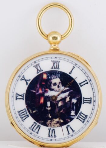 Antique 1850s French Memento Mori 18k Vermeil Silver Pocket Watch 45mm Key Wind