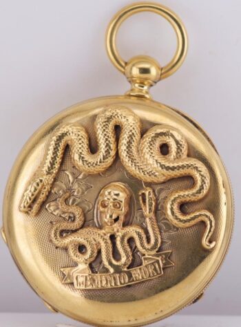 RARE Antique 1850s French Memento Mori 18k Vermeil Silver Skull Pocket Watch