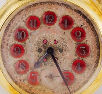 Antique 1890s Memento Mori 18k Gold Plated Skull Pocket Watch & Chain 66.5mm