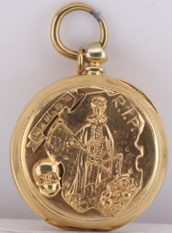 Antique 1850s LeRoy French Memento Mori 18k Vermeil Pocket Watch 46mm Key Wind