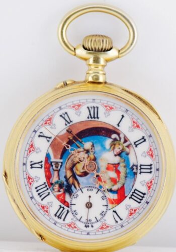 Antique 1890s Memento Mori Skull 18k Vermeil Pocket Watch LeCoultre 44mm